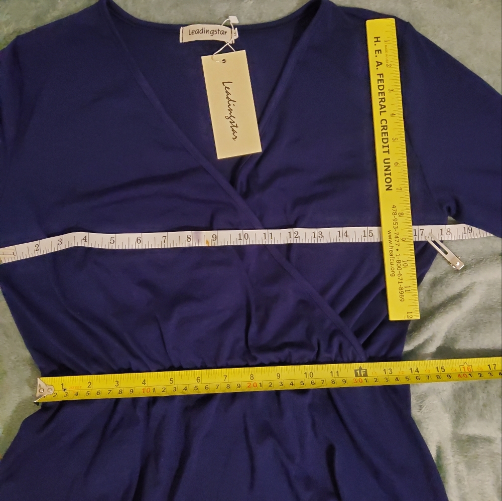 NWT. LEADINGSTAR SOLID BLUE LONG PUFF SLEEVES WITH ELASTIC CUFFS SIZE M - Picture 5 of 9